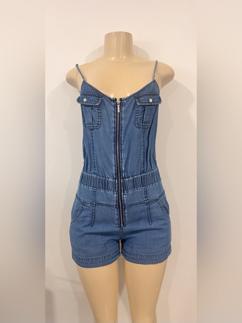 Bebe Denim Romper in Blue Y2K